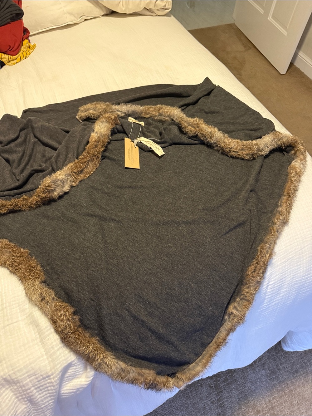 Faux Fur Trim Dark Gray Throw Blanket